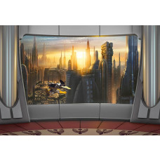 Star Wars fotobehang met uitzicht op de planeet Coruscant, perfect voor een sci-fi fan.