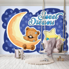 Een sweet dreams fotobehang met een teddybeer voor de babykamer en kinderkamer.