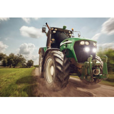 Tractor fotobehang met een trekker op een boerderij, ideaal voor een boeren- of landelijke sfeer in de ruimte.