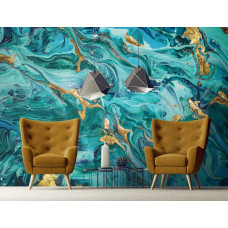 Een fotobehang met turquoise en gouden marmer in een luxueuze stijl, geschikt voor een eetkamer.